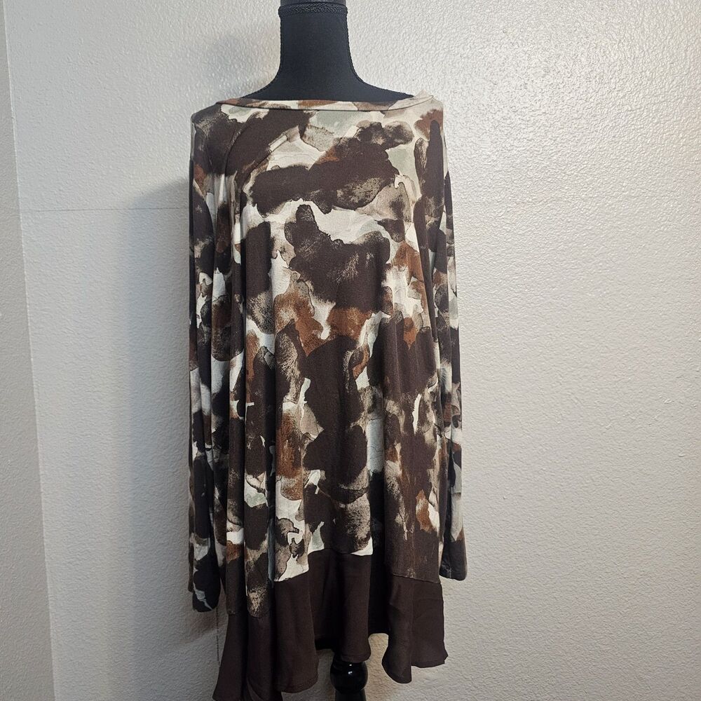 LOGO by Lori Goldstein 4X Abstract Camo Print Layered Tunic Top Boho Chic GG825